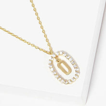 Load image into Gallery viewer, Letter O Gold Dipped Metal Monogram Rhinestone Oval Link Pendant Necklace
