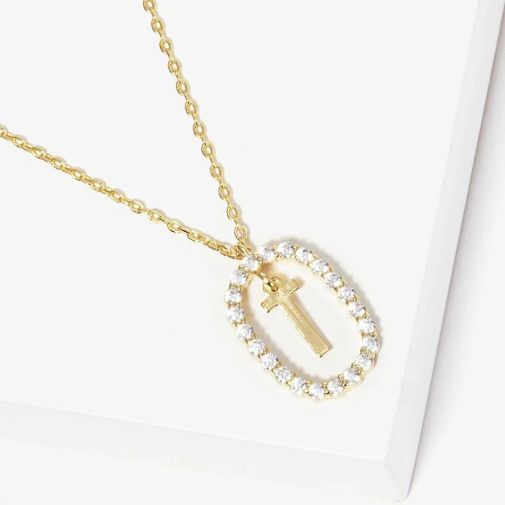 Letter T Gold Dipped Metal Monogram Rhinestone Oval Link Pendant Necklace - Jewelry Store by Erik Rayo