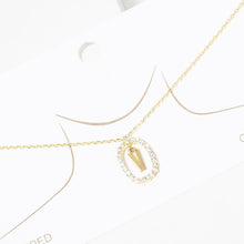 Load image into Gallery viewer, Letter V Gold Dipped Metal Monogram Rhinestone Oval Link Pendant Necklace
