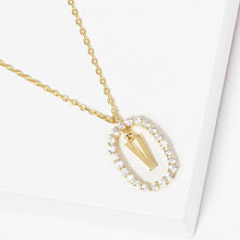 Load image into Gallery viewer, Letter V Gold Dipped Metal Monogram Rhinestone Oval Link Pendant Necklace

