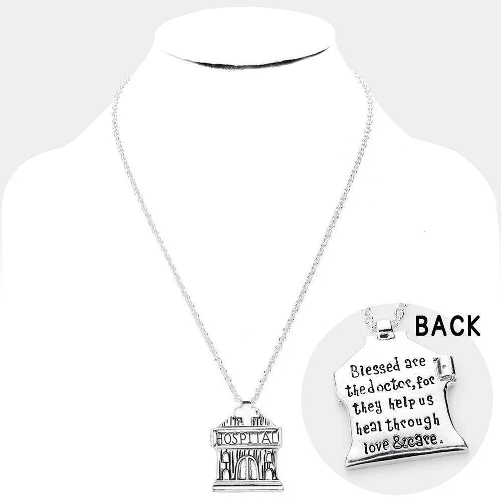 Silver Antique Metal Hospital Pendant Necklace - Jewelry Store by Erik Rayo