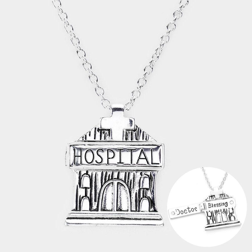 Silver Antique Metal Hospital Pendant Necklace - Jewelry Store by Erik Rayo