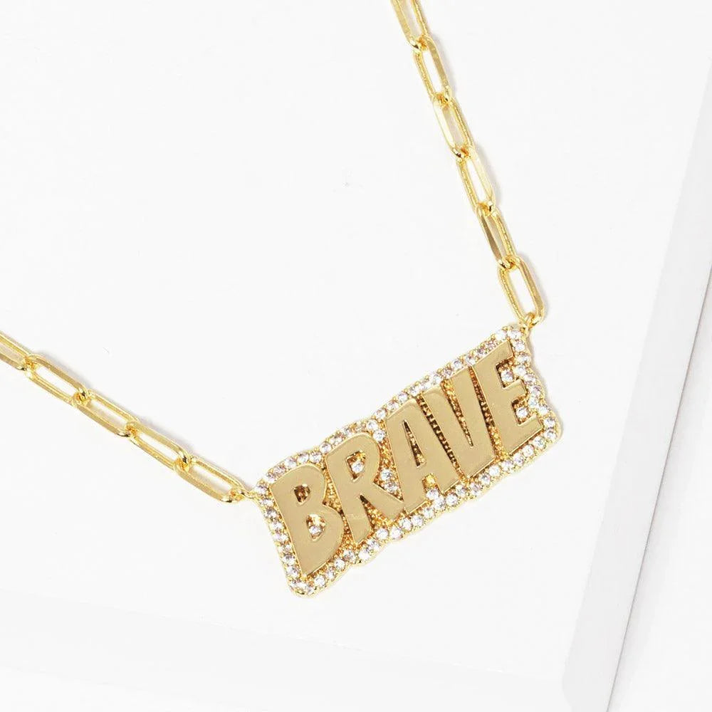 Gold Gold Dipped Brave Message Pendant Necklace - Jewelry Store by Erik Rayo