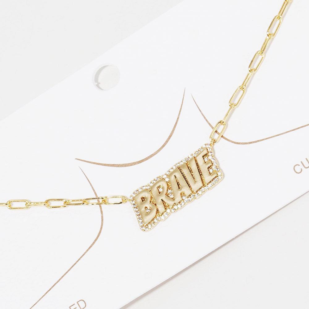 Gold Gold Dipped Brave Message Pendant Necklace - Jewelry Store by Erik Rayo