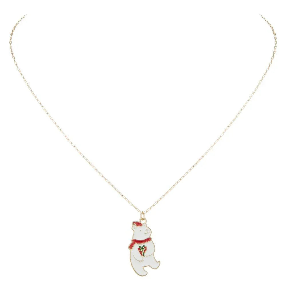 White Enamel Christmas Bead Pendant Necklace - Jewelry Store by Erik Rayo