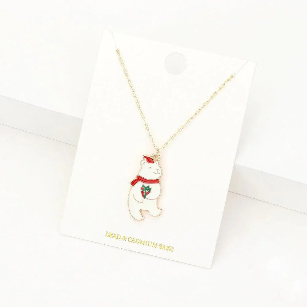 White Enamel Christmas Bead Pendant Necklace - Jewelry Store by Erik Rayo
