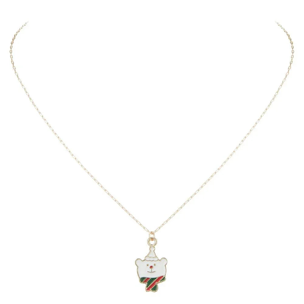 White Enamel Christmas Bear Pendant Necklace - Jewelry Store by Erik Rayo