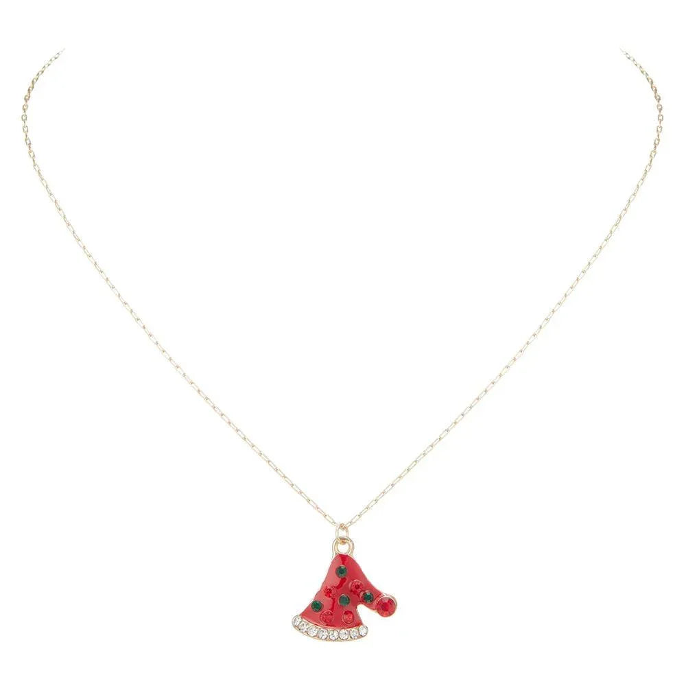 Red Enamel Christmas Hat Pendant Necklace - Jewelry Store by Erik Rayo