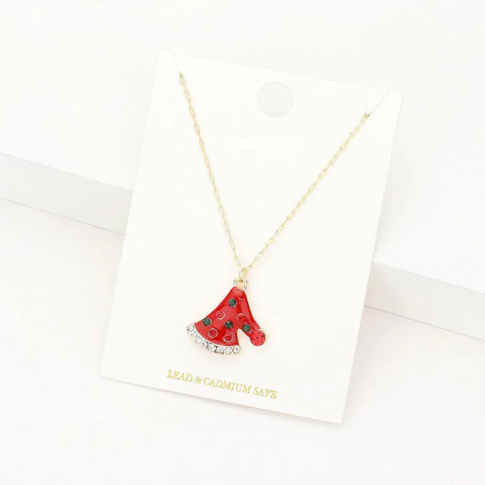 Red Enamel Christmas Hat Pendant Necklace - Jewelry Store by Erik Rayo