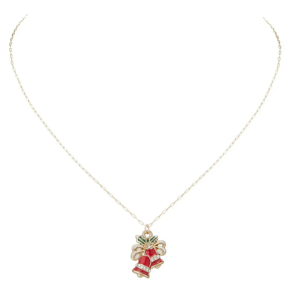 Red Enamel Christmas Bell Pendant Necklace - Jewelry Store by Erik Rayo