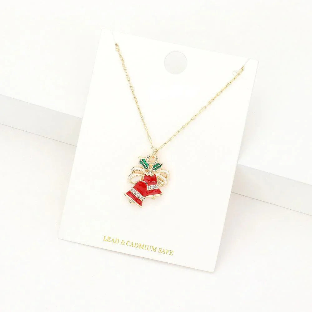 Red Enamel Christmas Bell Pendant Necklace - Jewelry Store by Erik Rayo