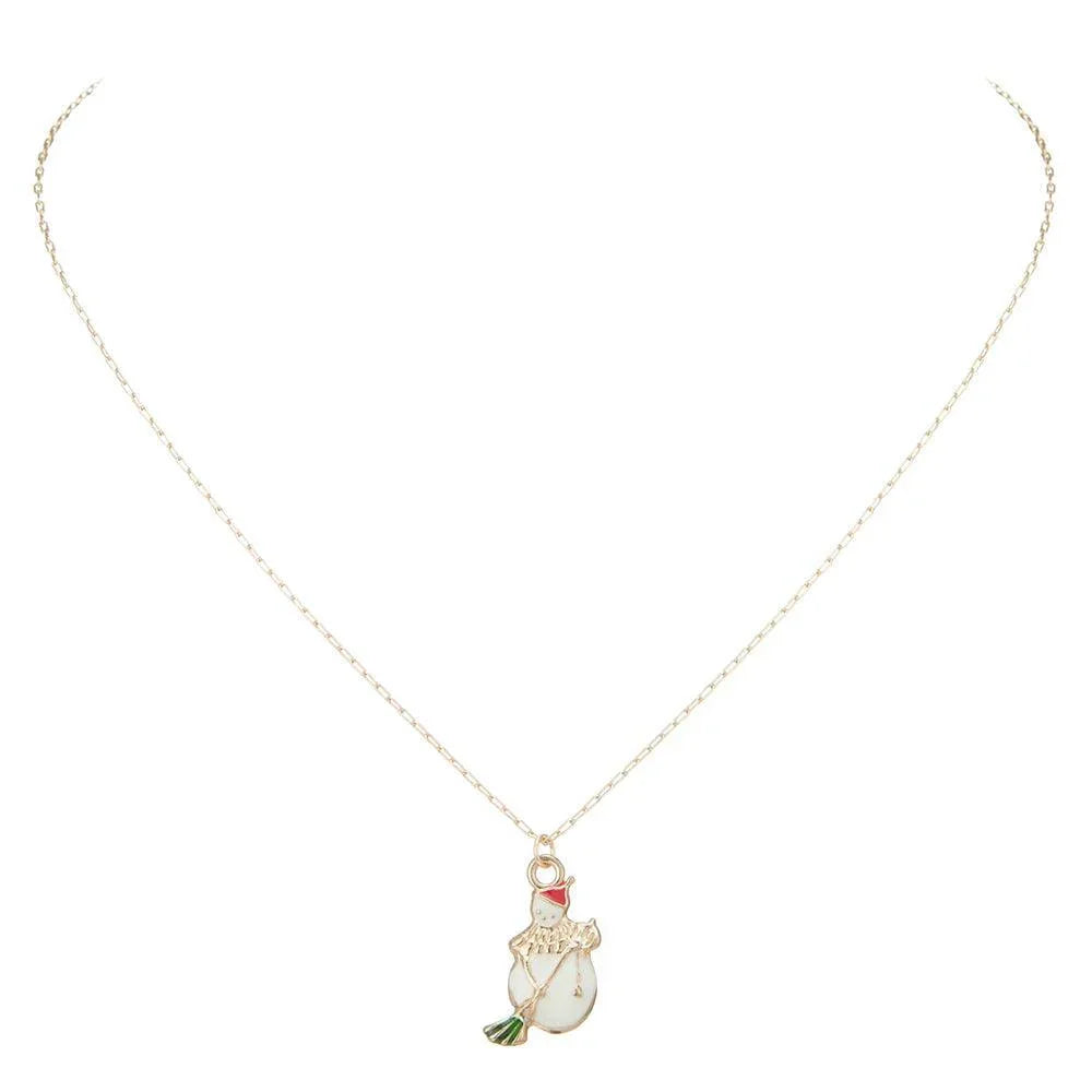 White Enamel Christmas Snowman Pendant Necklace - Jewelry Store by Erik Rayo