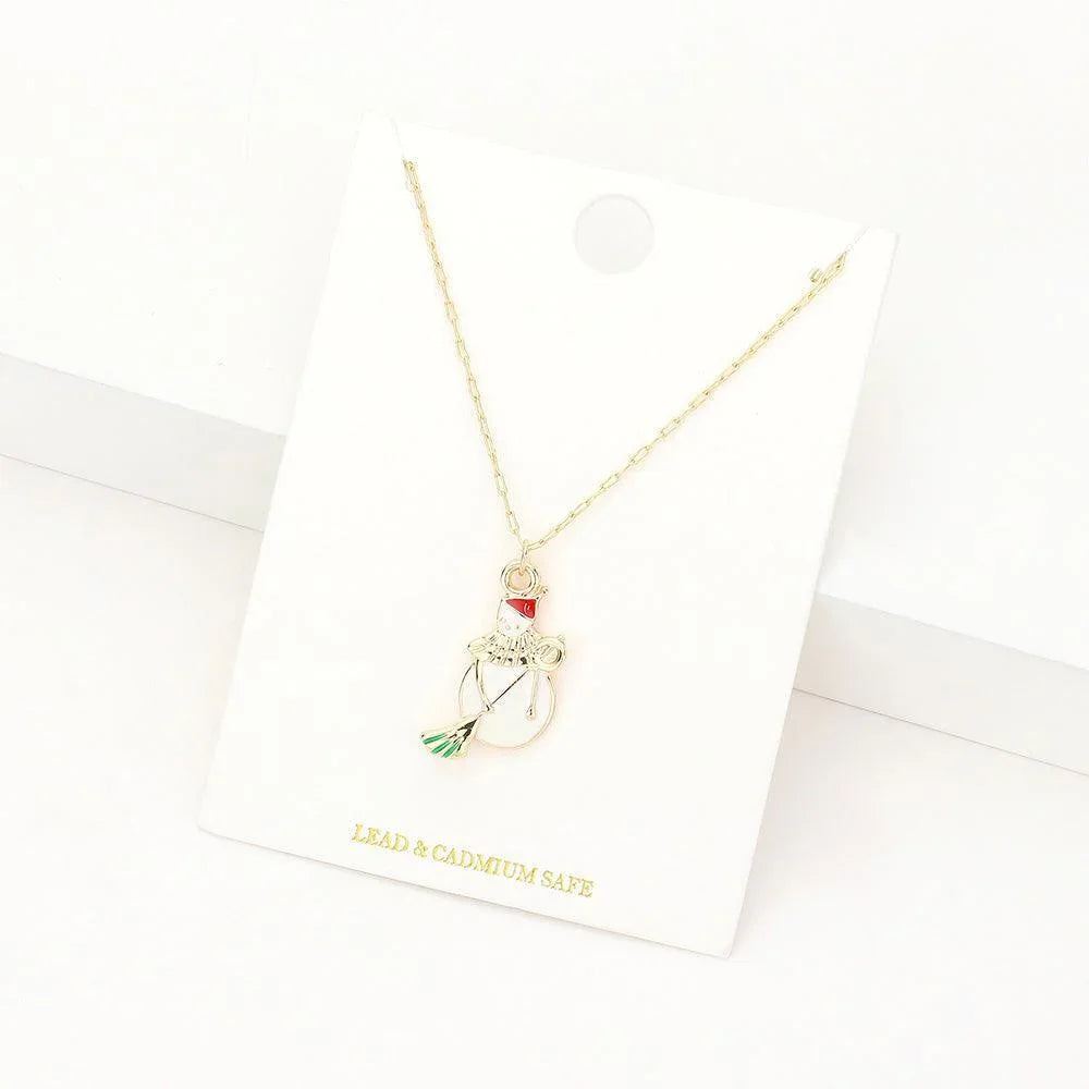 White Enamel Christmas Snowman Pendant Necklace - Jewelry Store by Erik Rayo