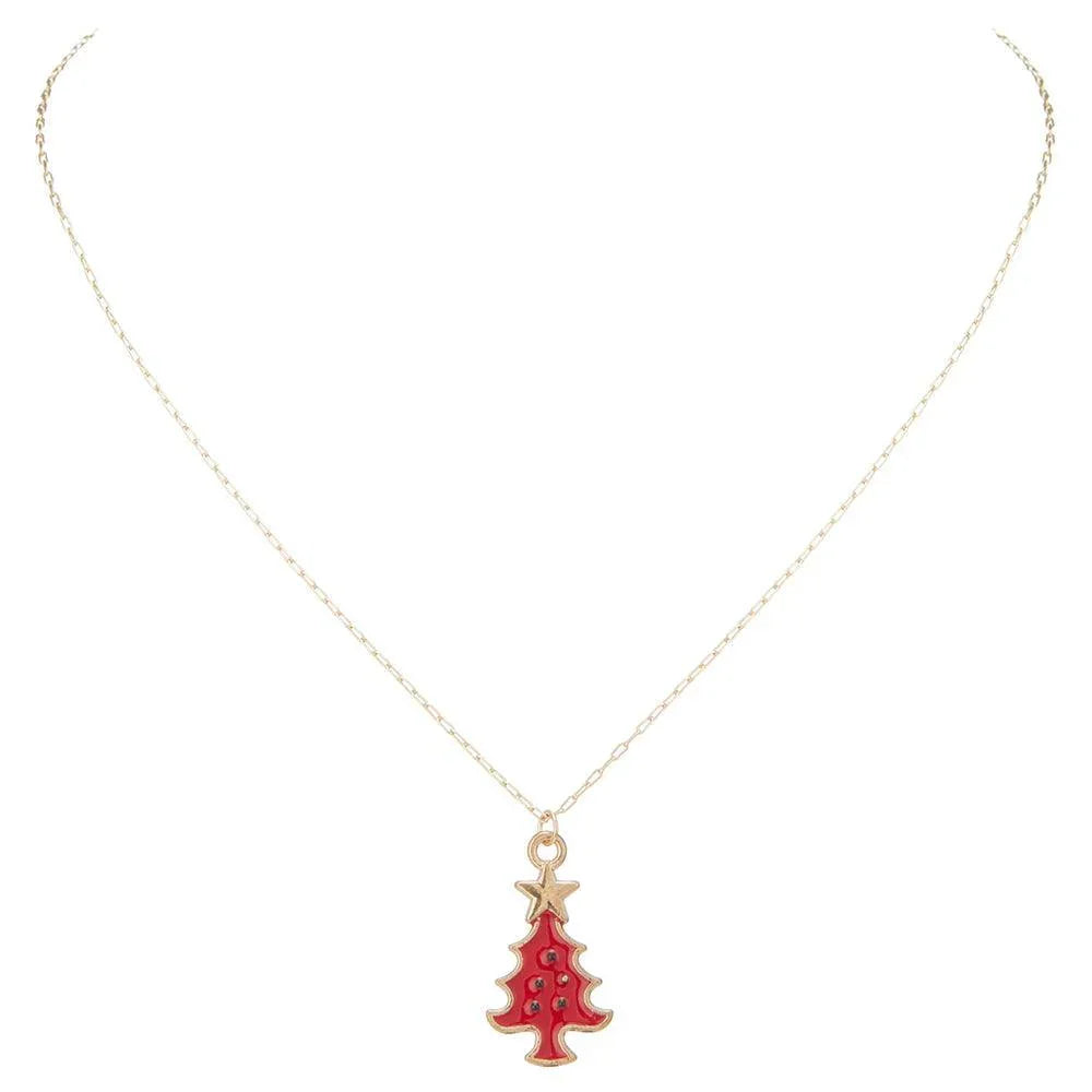 Red Enamel Christmas Tree Pendant Necklace - Jewelry Store by Erik Rayo