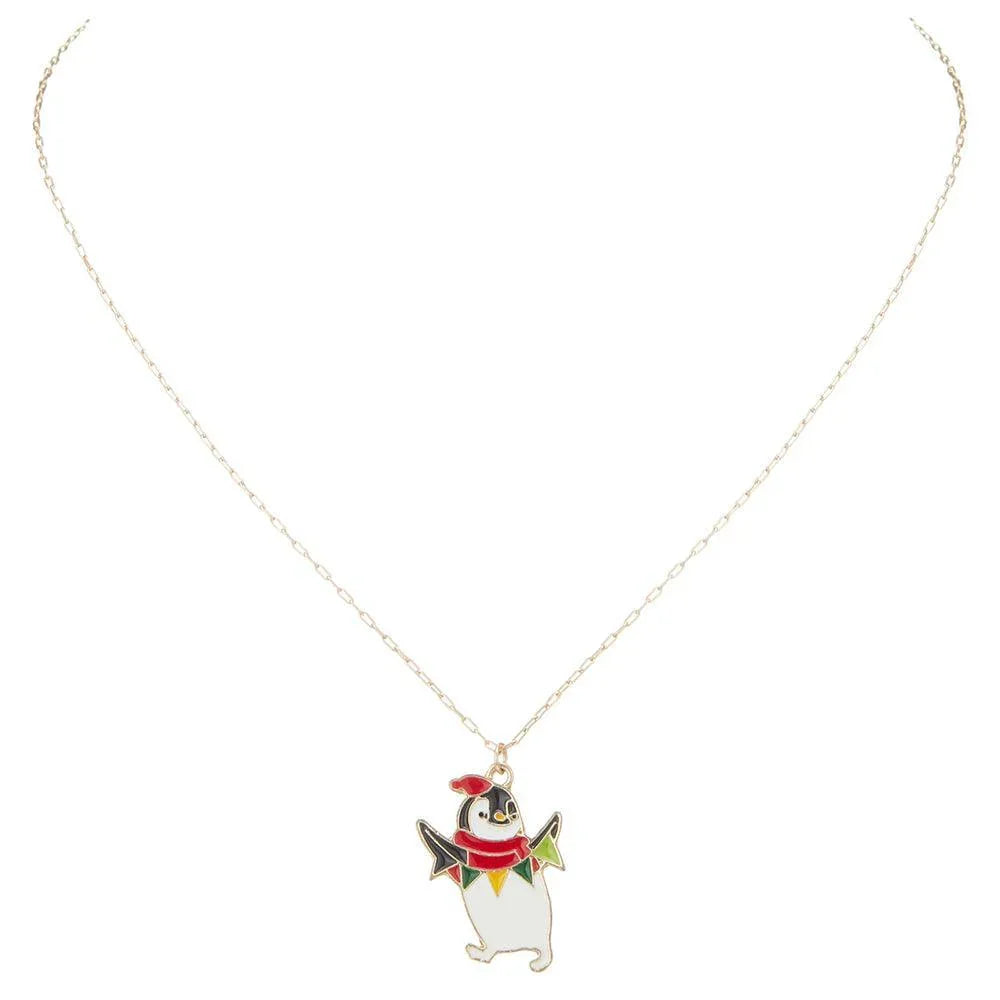 White Enamel Christmas Penguin Pendant Necklace - Jewelry Store by Erik Rayo
