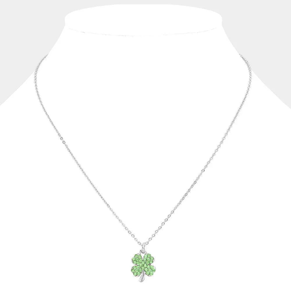 Crystal Stone Paved Clover Pendant Necklace - Jewelry Store by Erik Rayo