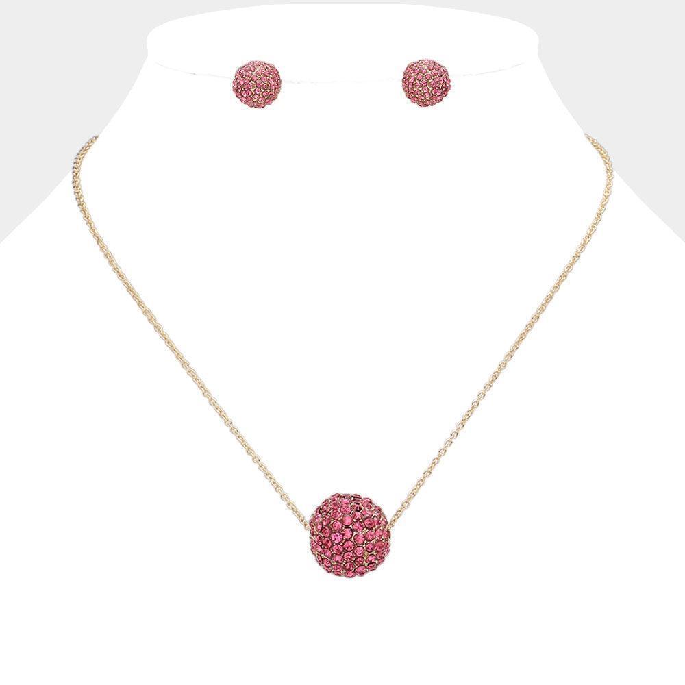 Pink Rhinestone Ball Pendant Necklace - Jewelry Store by Erik Rayo