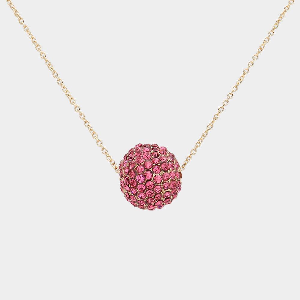 Pink Rhinestone Ball Pendant Necklace - Jewelry Store by Erik Rayo