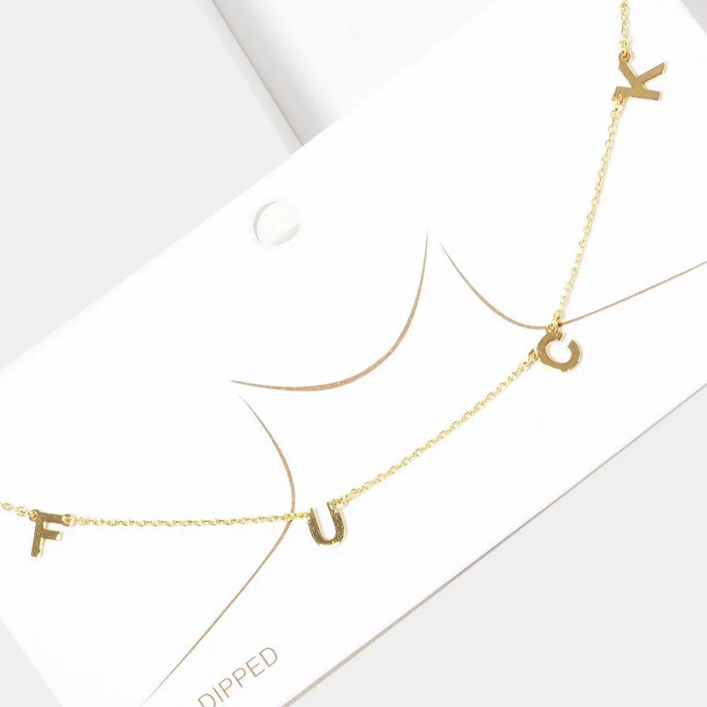 Gold Gold Dipped Metal FXXK Message Pendant Necklace - Jewelry Store by Erik Rayo