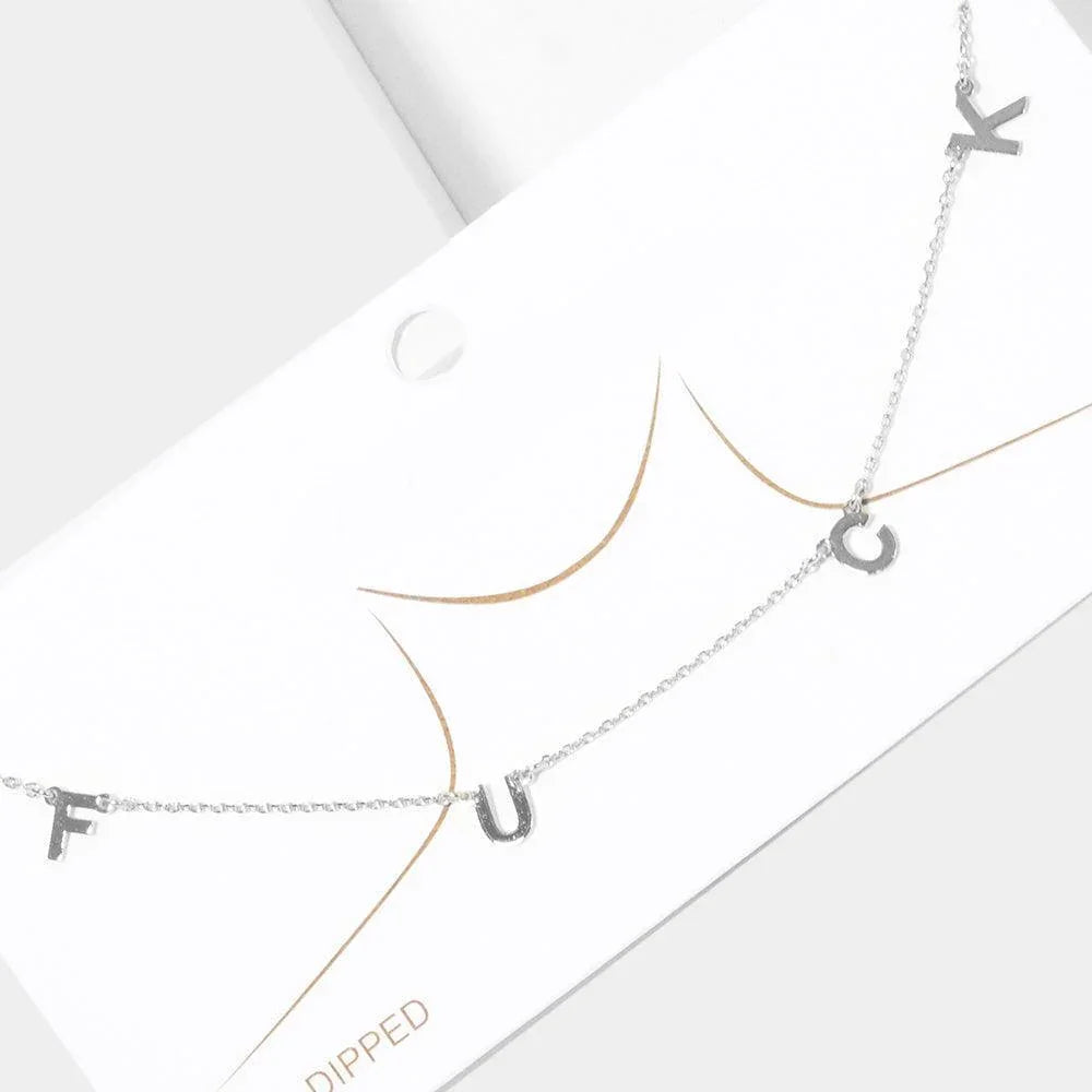 Gold White Gold Dipped Metal FXXK Message Pendant Necklace - Jewelry Store by Erik Rayo
