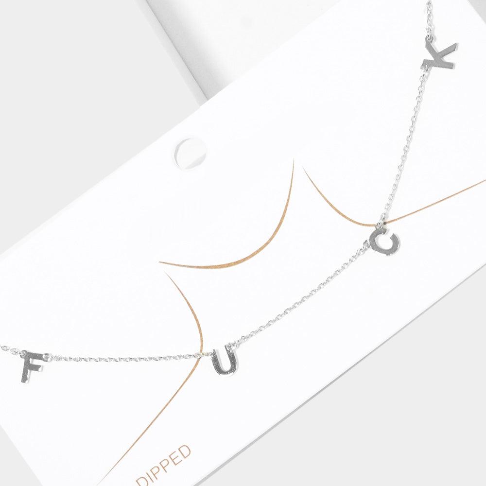 Gold White Gold Dipped Metal FXXK Message Pendant Necklace