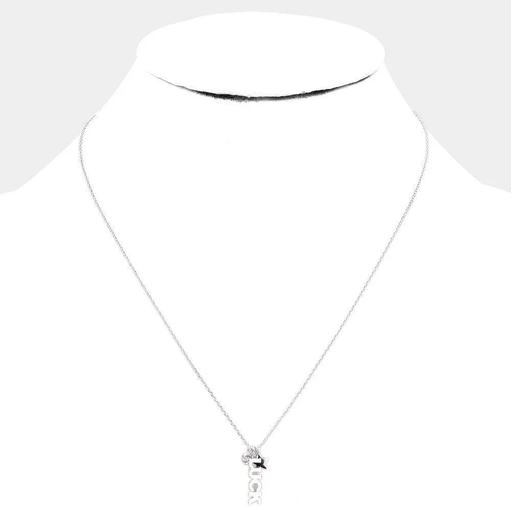 LUCK Brass Metal Star Round Stone Pendant Message Necklace - Jewelry Store by Erik Rayo
