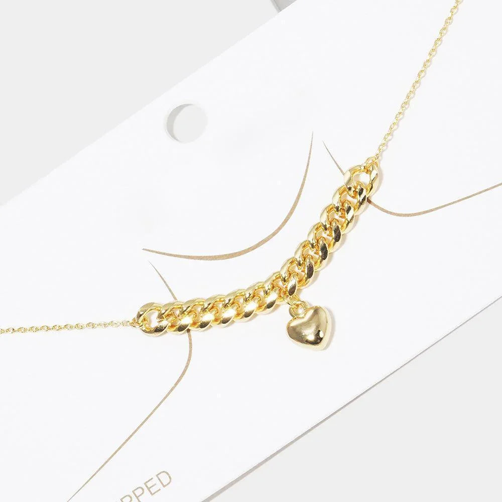 Gold Gold Dipped Metal Chain Detailed Heart Pendant Necklace - Jewelry Store by Erik Rayo