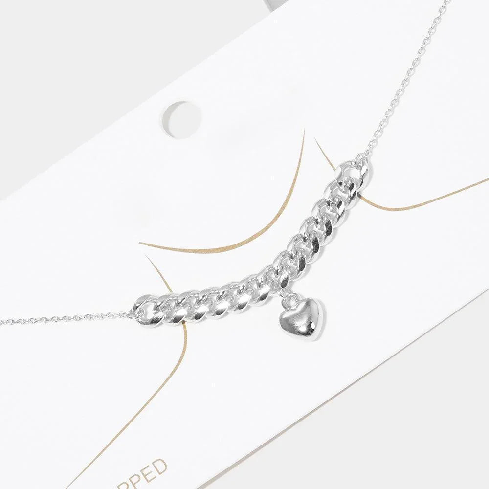 Gold White Gold Dipped Metal Chain Detailed Heart Pendant Necklace - Jewelry Store by Erik Rayo