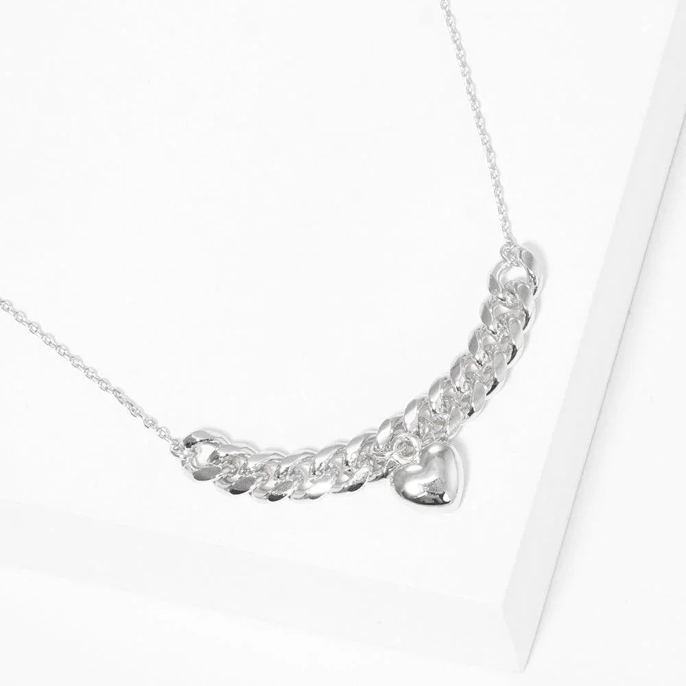 Gold White Gold Dipped Metal Chain Detailed Heart Pendant Necklace - Jewelry Store by Erik Rayo