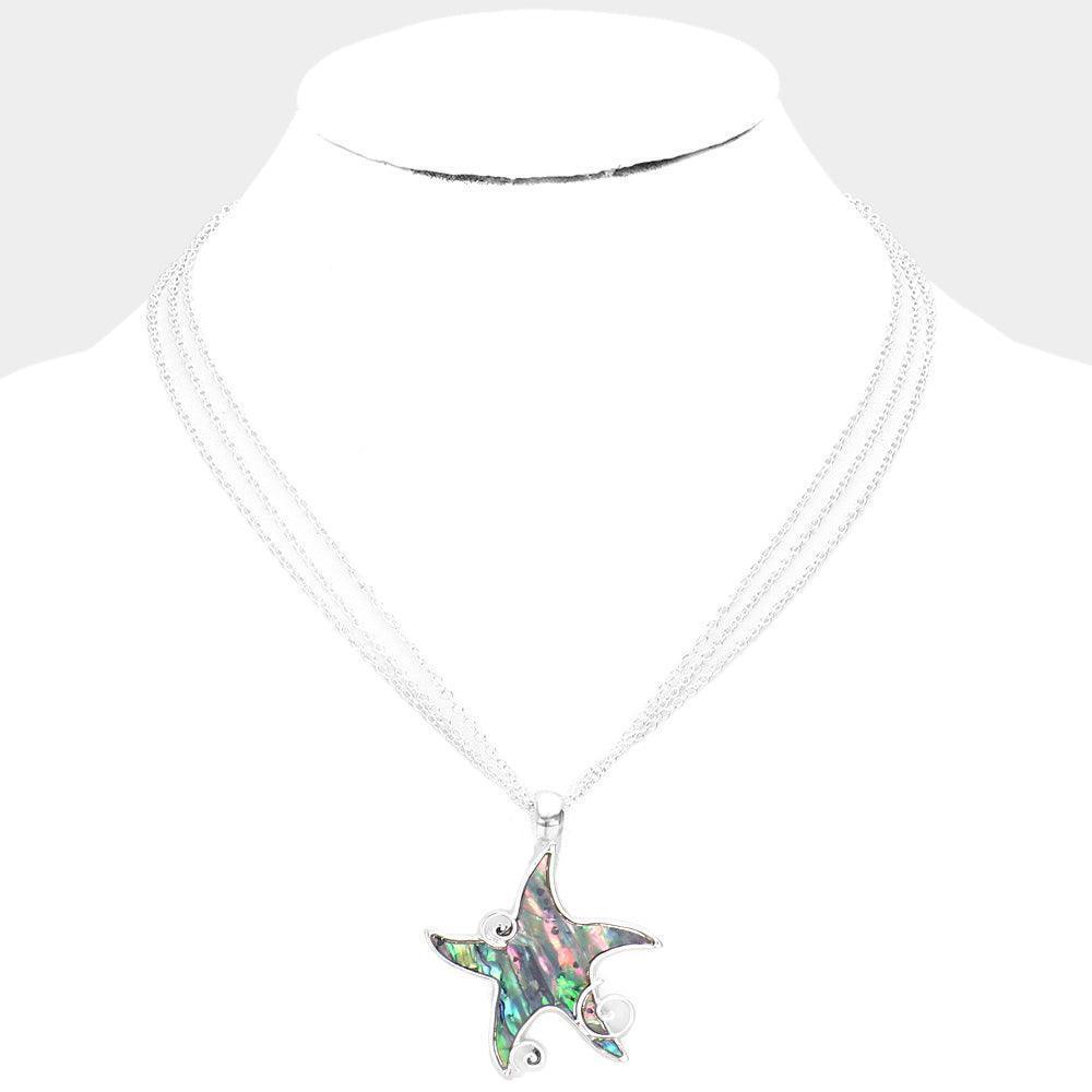 Abalone Starfish Pendant Triple Layered Chain Necklace - Jewelry Store by Erik Rayo