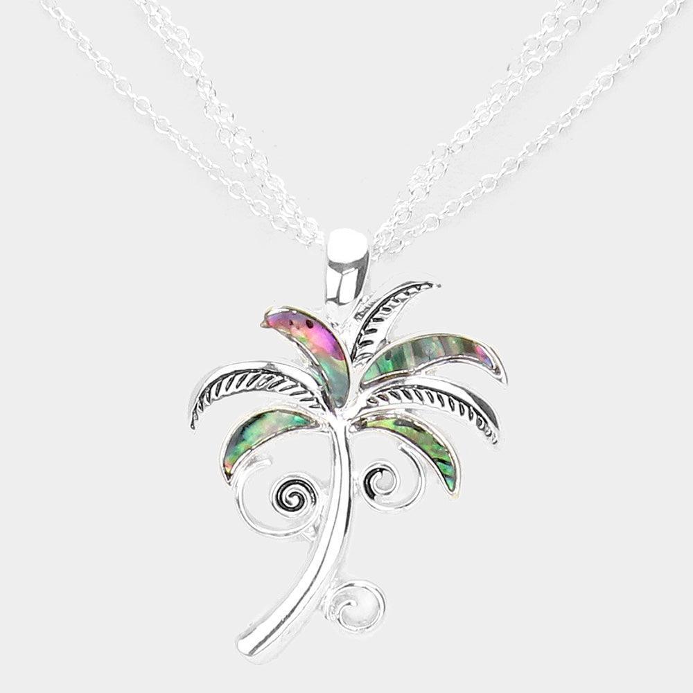 Abalone Palm Tree Pendant Triple Layered Chain Necklace - Jewelry Store by Erik Rayo