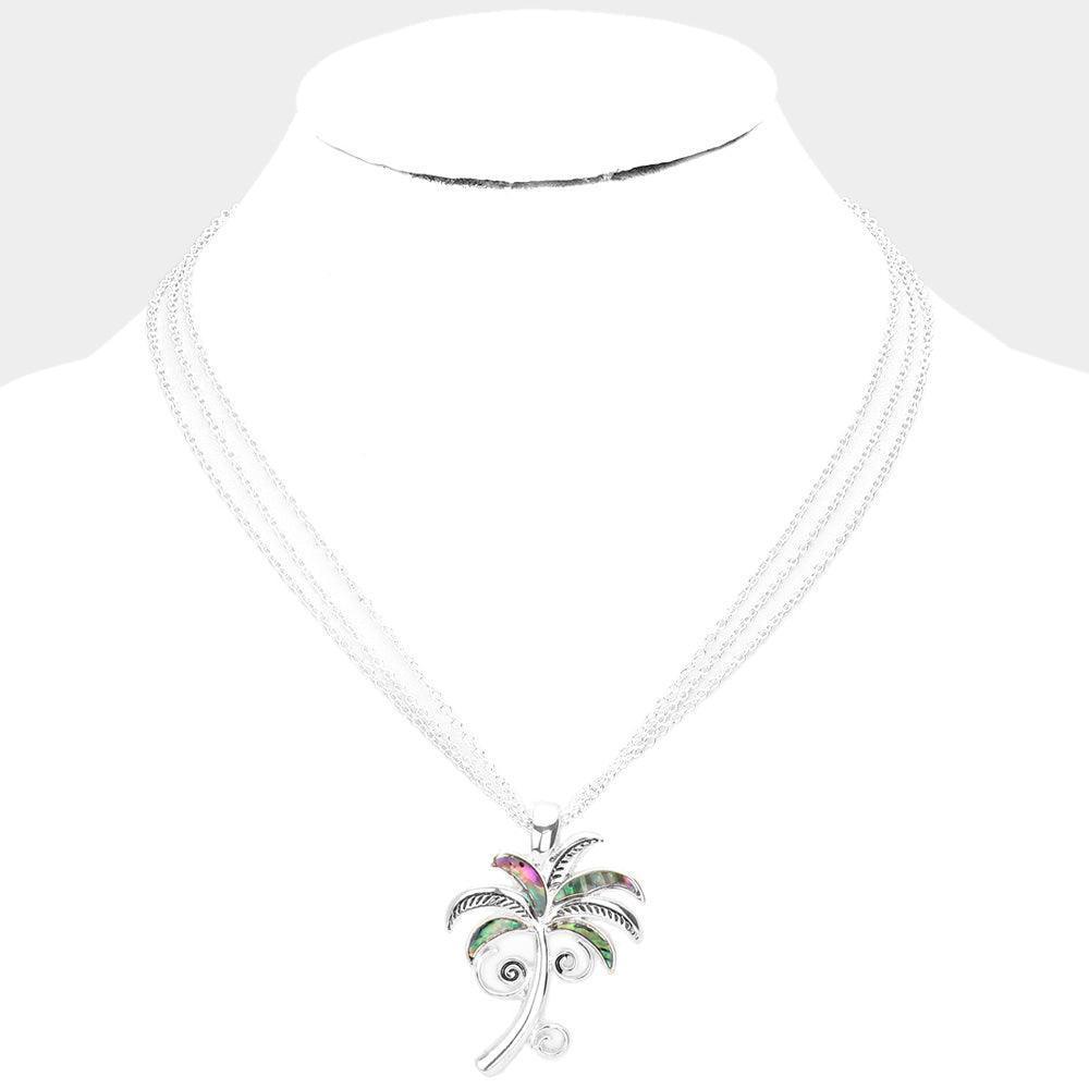 Abalone Palm Tree Pendant Triple Layered Chain Necklace - Jewelry Store by Erik Rayo