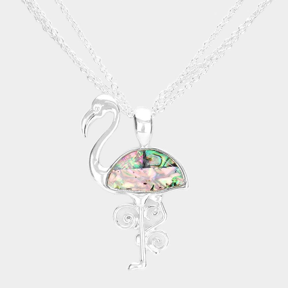 Abalone Metal Flamingo Pendant Triple Chain Layered Necklace - Jewelry Store by Erik Rayo