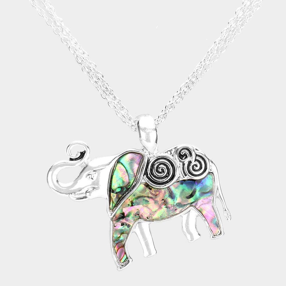Abalone Metal Elephant Pendant Triple Chain Layered Necklace - Jewelry Store by Erik Rayo