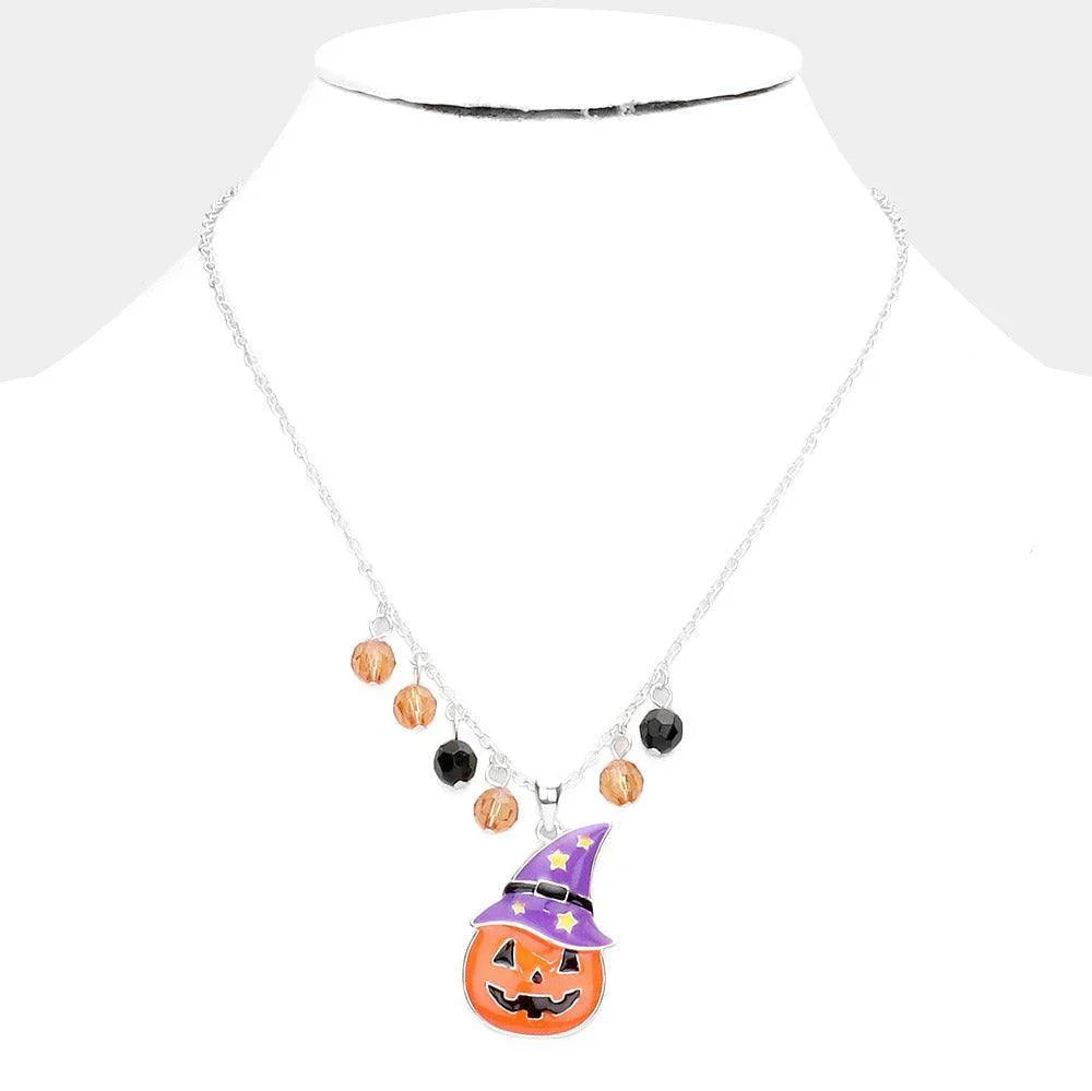 Orange Enamel Witch Hat Pumpkin Wizard Pendant Necklace - Jewelry Store by Erik Rayo