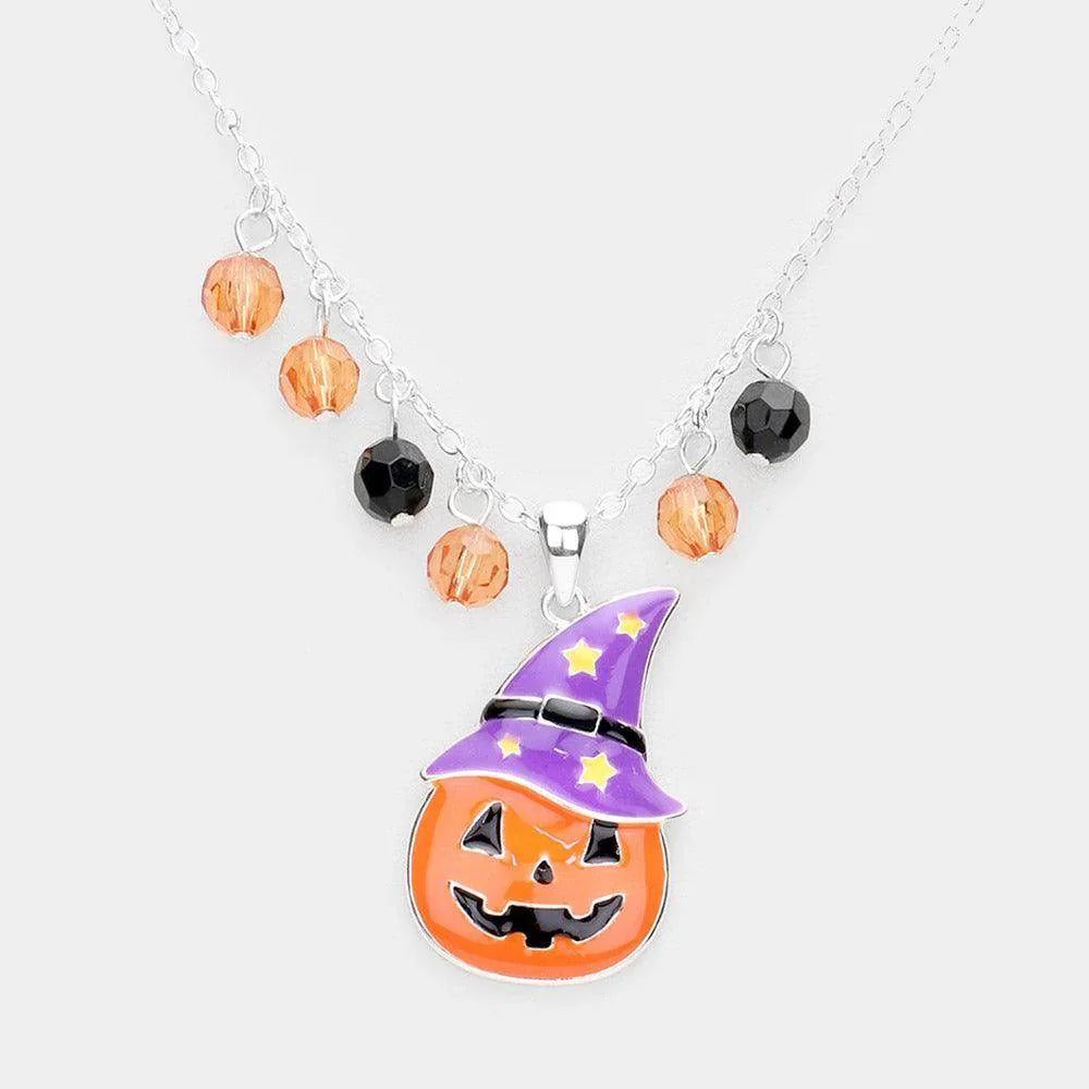 Orange Enamel Witch Hat Pumpkin Wizard Pendant Necklace - Jewelry Store by Erik Rayo