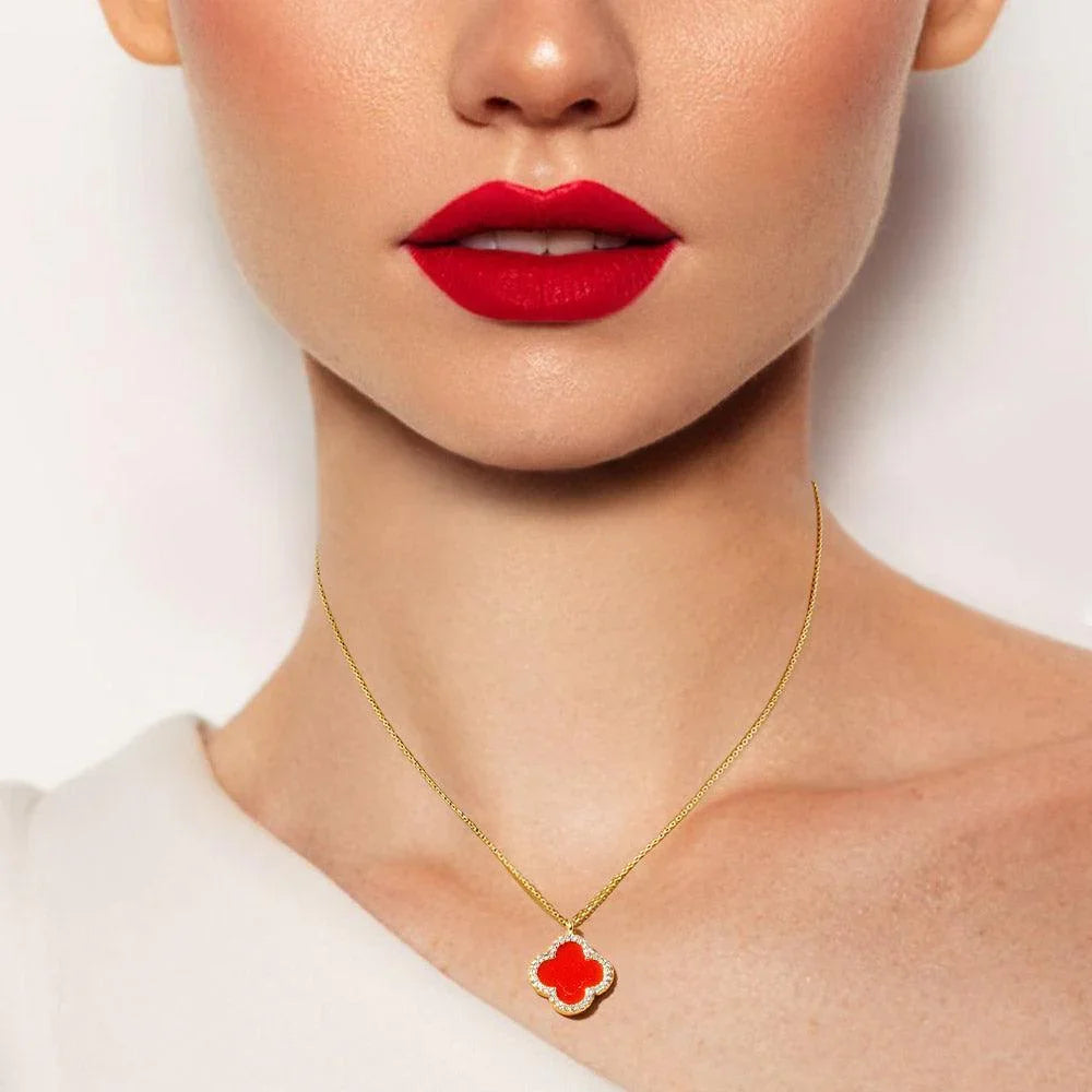 Red Gold Dipped Quatrefoil Pendant Necklace - Jewelry Store by Erik Rayo