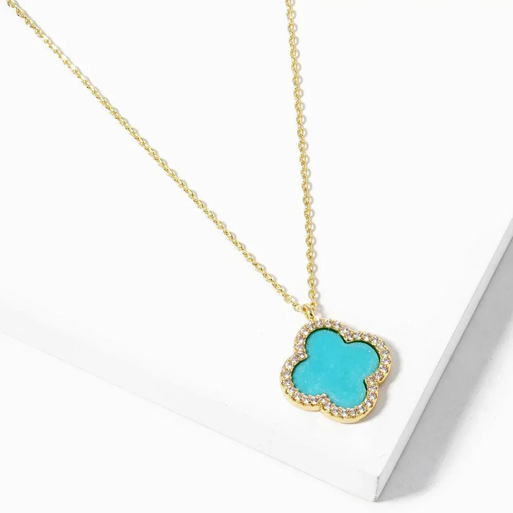 Turquoise Gold Dipped Quatrefoil Pendant Necklace - Jewelry Store by Erik Rayo