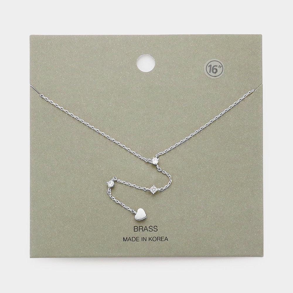 Brass Metal Triple Round Stone Metal Heart Link Y Necklace - Jewelry Store by Erik Rayo