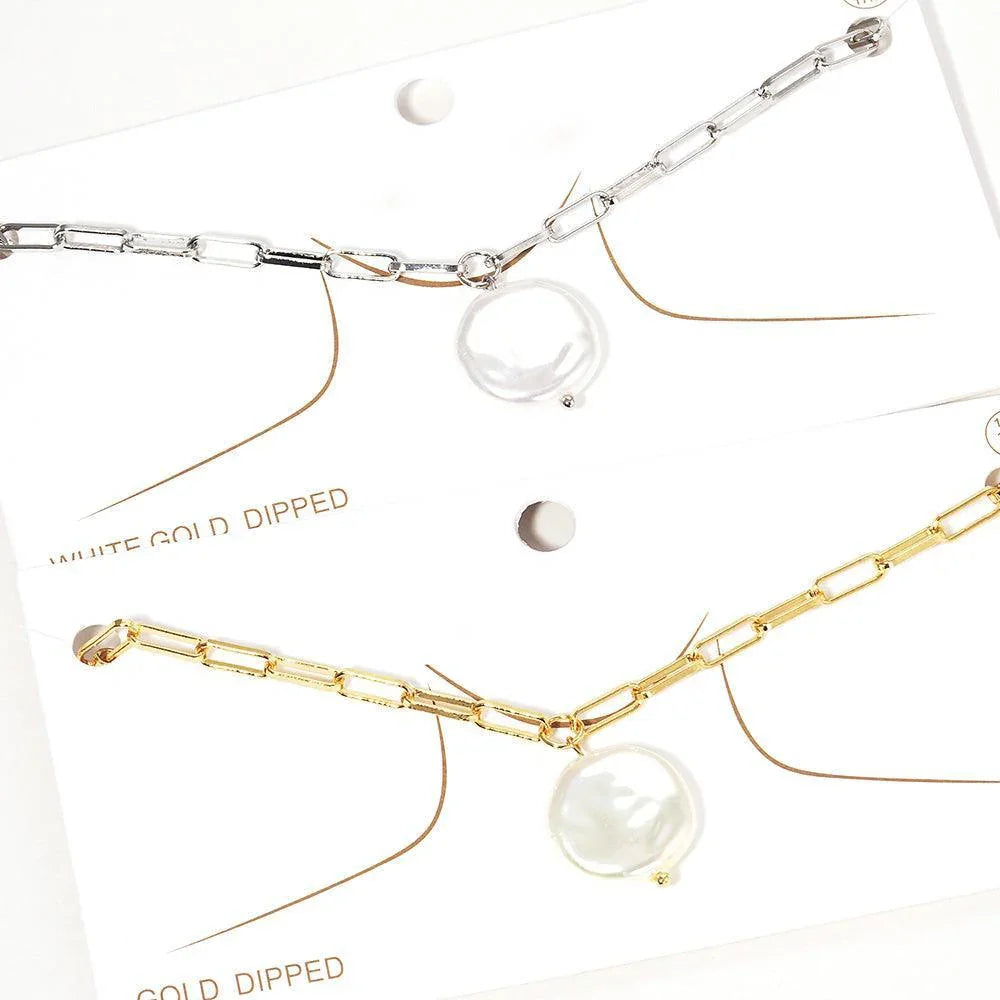 Gold White Gold Dipped Pearl Pendant Choker Necklace - Jewelry Store by Erik Rayo