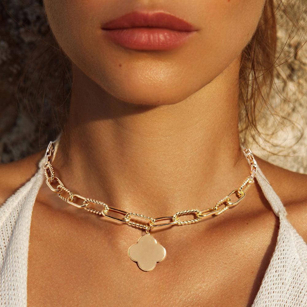 Gold Whtie Gold Dipped Quatrefoil Pendant Necklace - Jewelry Store by Erik Rayo