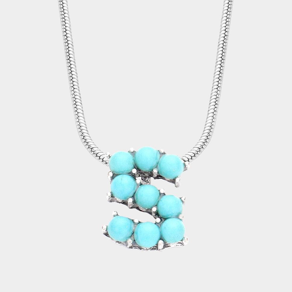 Letter S Natural Stone Monogram Pendant Necklace - Jewelry Store by Erik Rayo