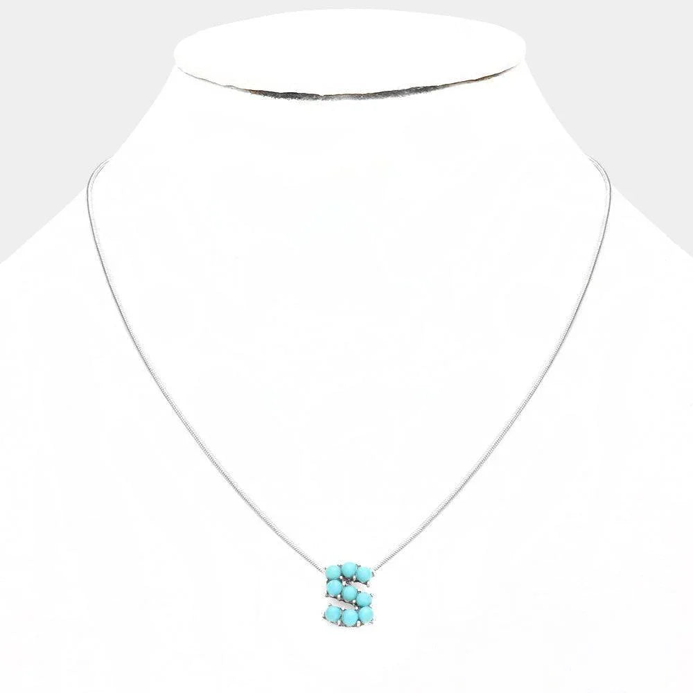 Letter S Natural Stone Monogram Pendant Necklace - Jewelry Store by Erik Rayo
