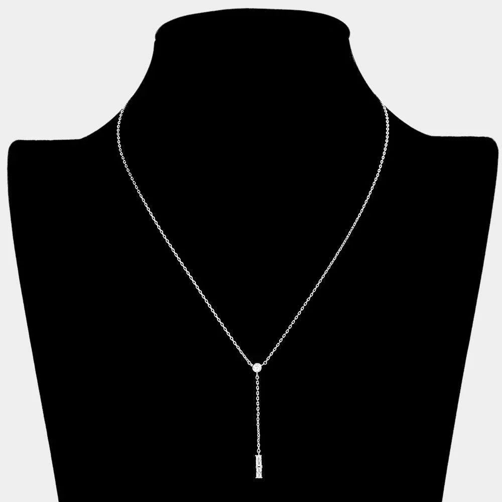 Brass Metal Round Baguette Stone Pendant Y Necklace - Jewelry Store by Erik Rayo