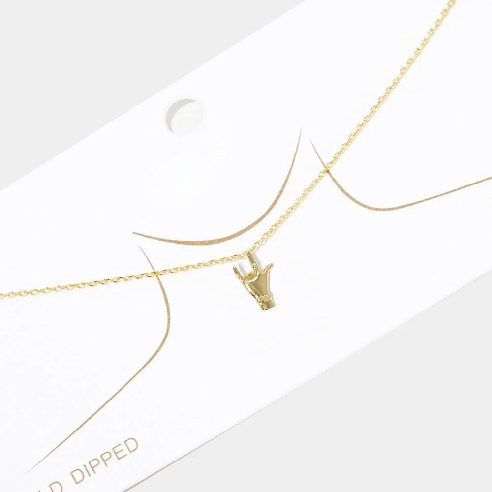 Gold Gold Dipped Metal I LOVE YOU Hand Sign Pendant Necklace - Jewelry Store by Erik Rayo