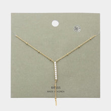 Load image into Gallery viewer, Gold Brass Metal Rhinestone Embellished Bar Pendant Y Necklace
