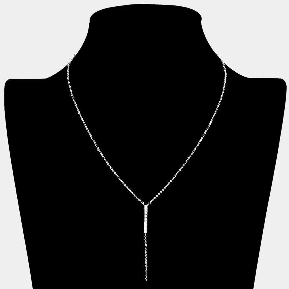 Brass Metal Rhinestone Embellished Bar Pendant Y Necklace - Jewelry Store by Erik Rayo