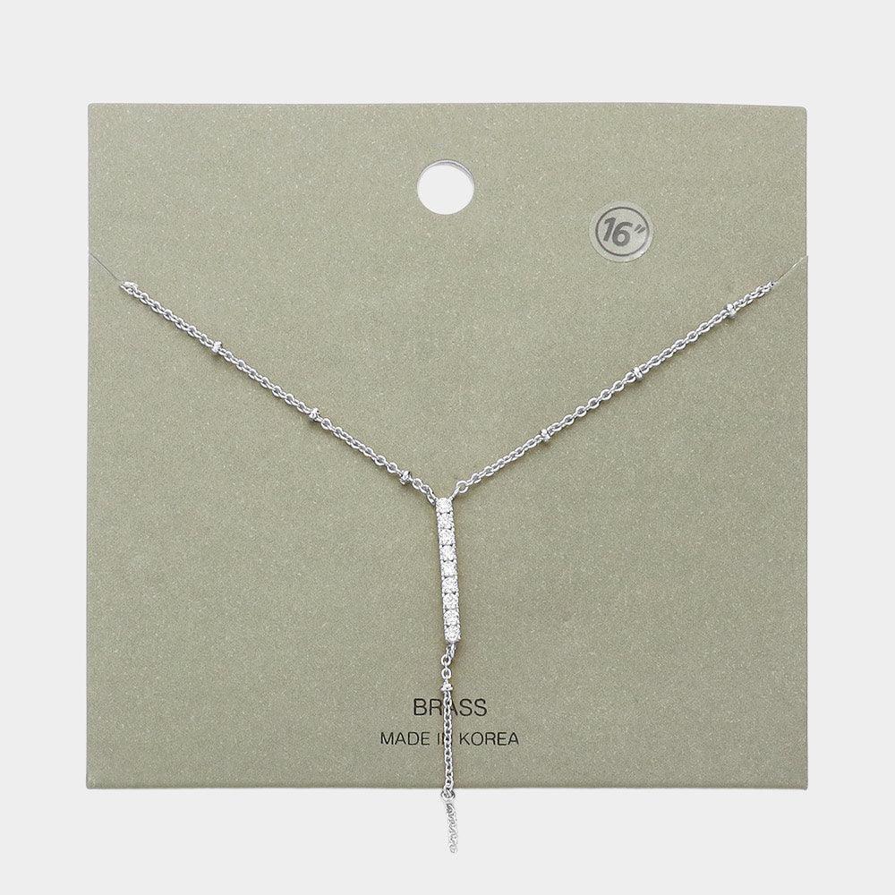 Brass Metal Rhinestone Embellished Bar Pendant Y Necklace - Jewelry Store by Erik Rayo