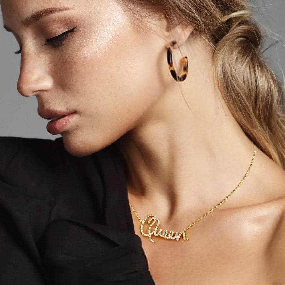 Gold Gold Dipped CZ Queen Message Pendant Necklace - Jewelry Store by Erik Rayo