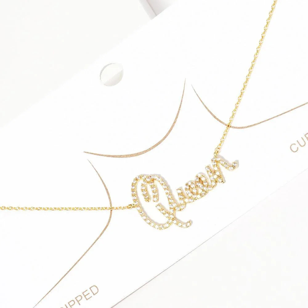 Gold Gold Dipped CZ Queen Message Pendant Necklace - Jewelry Store by Erik Rayo